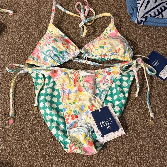 Roller Rabbit X TARGET Multicolor Floral Bikini with Green Trim - Picture 1 of 2